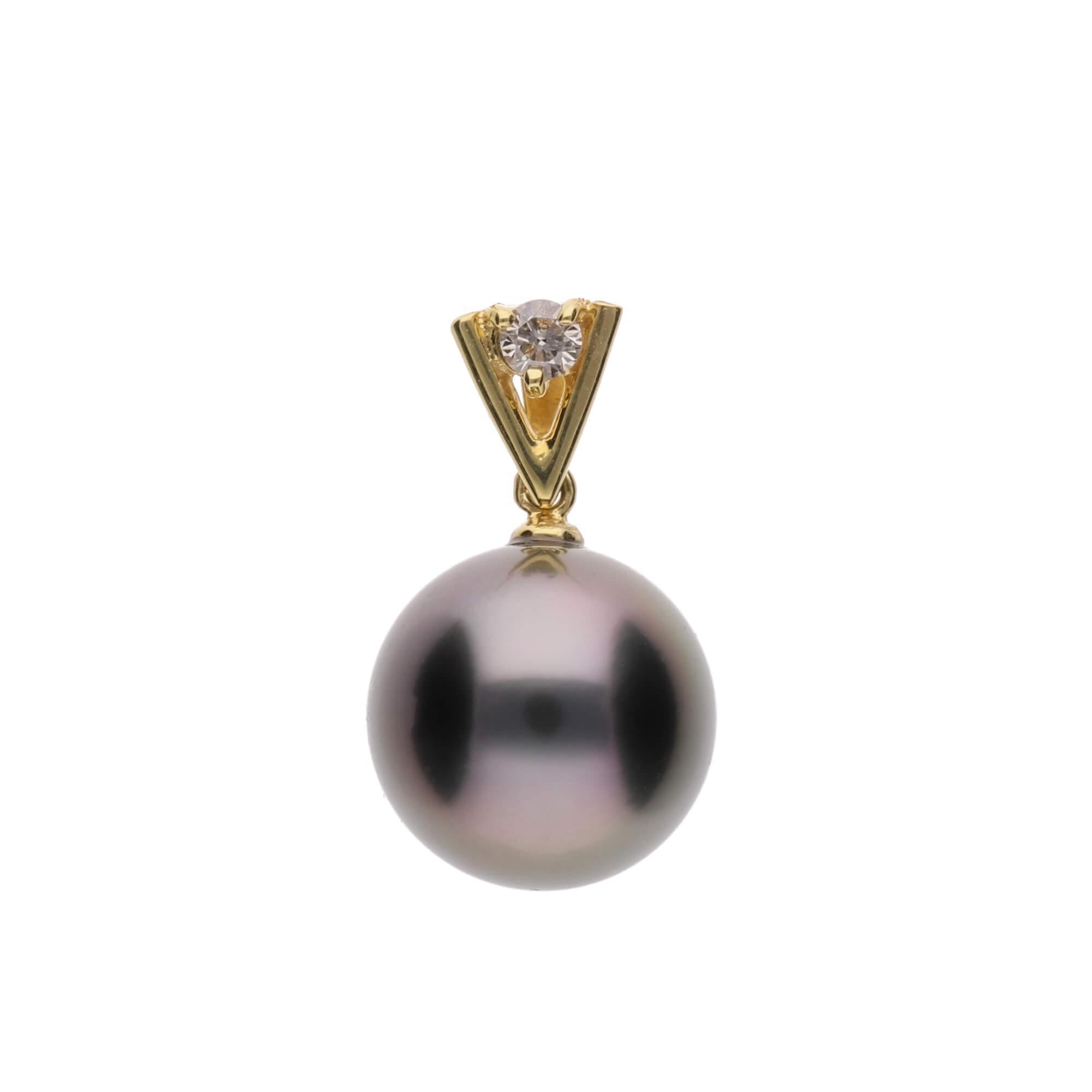 【ふるさと納税】【星影】ブラックパール（タヒチ 黒蝶真珠） 10mm セミラウンド ダイヤモンド K18 イエローゴールド ペンダントトップ | 無調色 黒蝶真珠（タヒチアンパール） 10mm K18YG