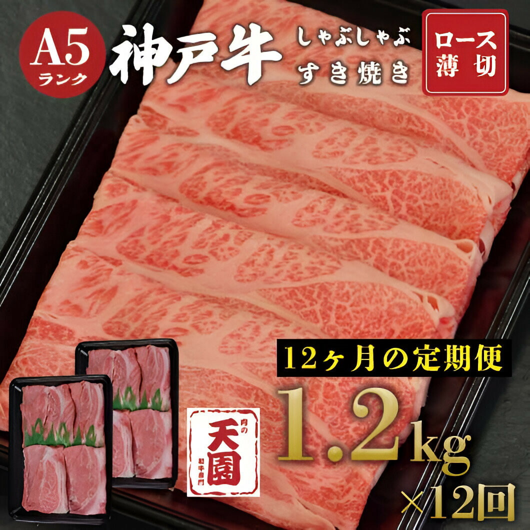 【ふるさと納税】【ふるさと納税 定期便（頒布会）】神戸牛 霜降り 肩ロース しゃぶしゃぶすき焼き1200g×12ヶ月 | 牛肉 神戸牛 お肉 にく 食品 兵庫産 人気 おすすめ 送料無料 ギフト 480,000円