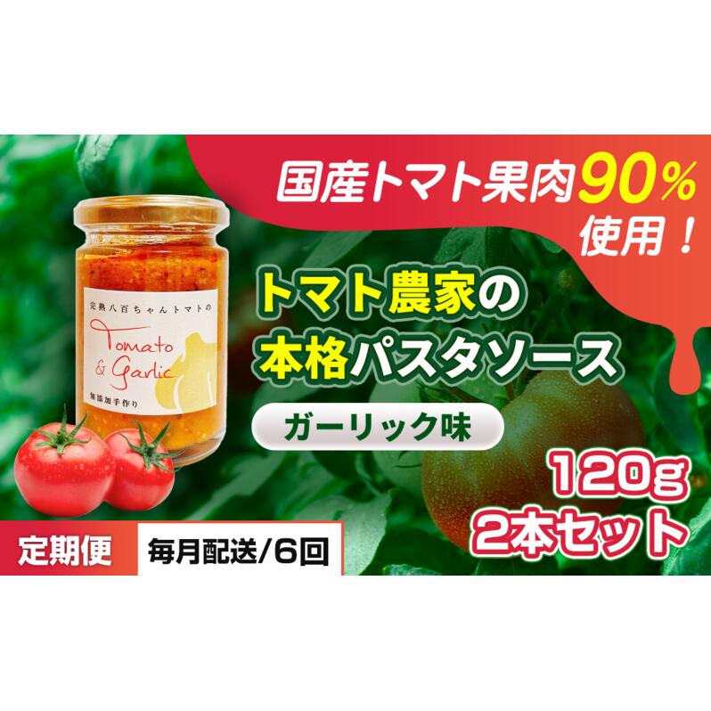 【ふるさと納税】【定期便・全6回】トマト農家の本格パスタソース ガーリック味 120g 2本セット × 6回｜国産 姫路市産 完熟八百ちゃんトマト 万能調味料