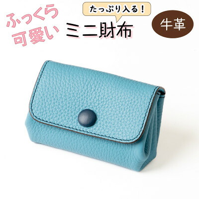 【ふるさと納税】HEDGE たつの産牛革を使ったミニ財布 ふっくらフォルムに現金カードがしたっぷり入る!スカイブルー【1679751】