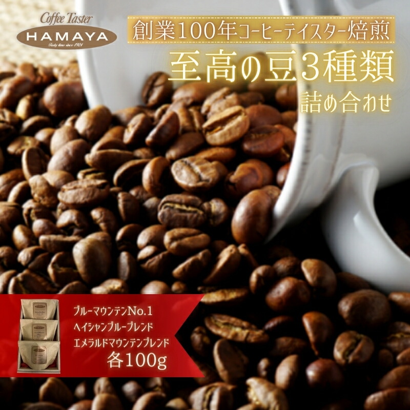 【ふるさと納税】ハマヤコーヒーセット100BR コーヒー豆 粉 3種類 化粧箱入り ジャマイカ ストレート豆 ブルーマウンテン ヘイシャンブルーブレンド 香り 酸味 苦み エメラルドマウンテン