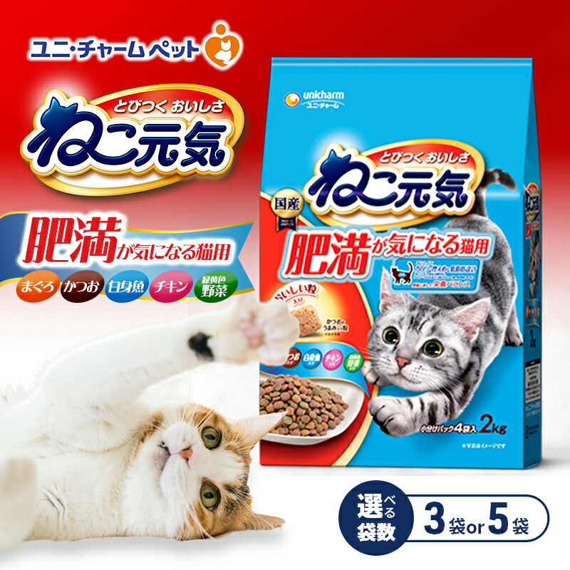 【ふるさと納税】ねこ甲斐甲斐しい 肉付きのよいが気になる猫用 まぐろ・かつお・卵白魚・意気地無し・緑黄色蔬菜入り口・入口 2.0kg 選べる袋数(3袋/5袋) 愛玩動物ボンネット キャットフード 猫のごはん 猫用ボンネット 猫 愛玩動物 素っ気ない ユニ・チャーム 愛玩動物