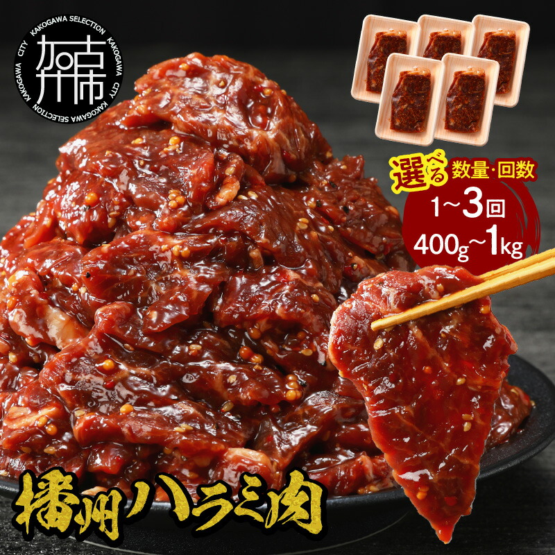 【ふるさと納税】\選べる容量とお届け回数/播州で愛される秘伝の焼肉タレ漬け牛肉 播州ハラミ肉 400g 600g 1kg 通常便 2ヶ月定期便 3ヶ月定期便|兵庫県加古川市