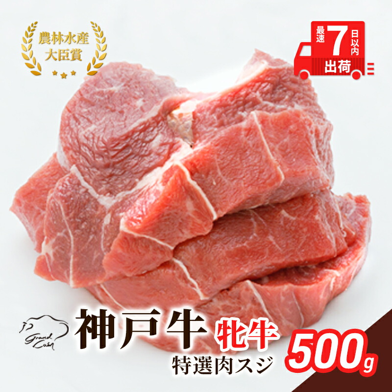 【ふるさと納税】【最短7日以内発送】 神戸ビーフ 神戸牛 牝 特選肉スジ（角切りカレー煮込み用） 500g 川岸畜産 煮込み おでん カレー 冷凍 肉 牛肉 すぐ届く お肉 和牛 食材 グルメ ブランド牛 日本産 国産 夕飯 晩御飯 夜ごはん 10,140円