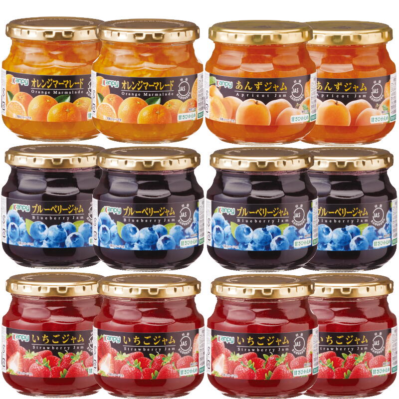 【ふるさと納税】JAS特級 ジャム 280g シリーズ　4種バラエティパック　12個入(いちご・ブルーベリー 各4個 あんずジャム・オレンジマーマレード 各2個) 兵庫県 丹波篠山市 ジャム フルーツ ギフト 果物 詰め合わせ 瓶入り 朝食に