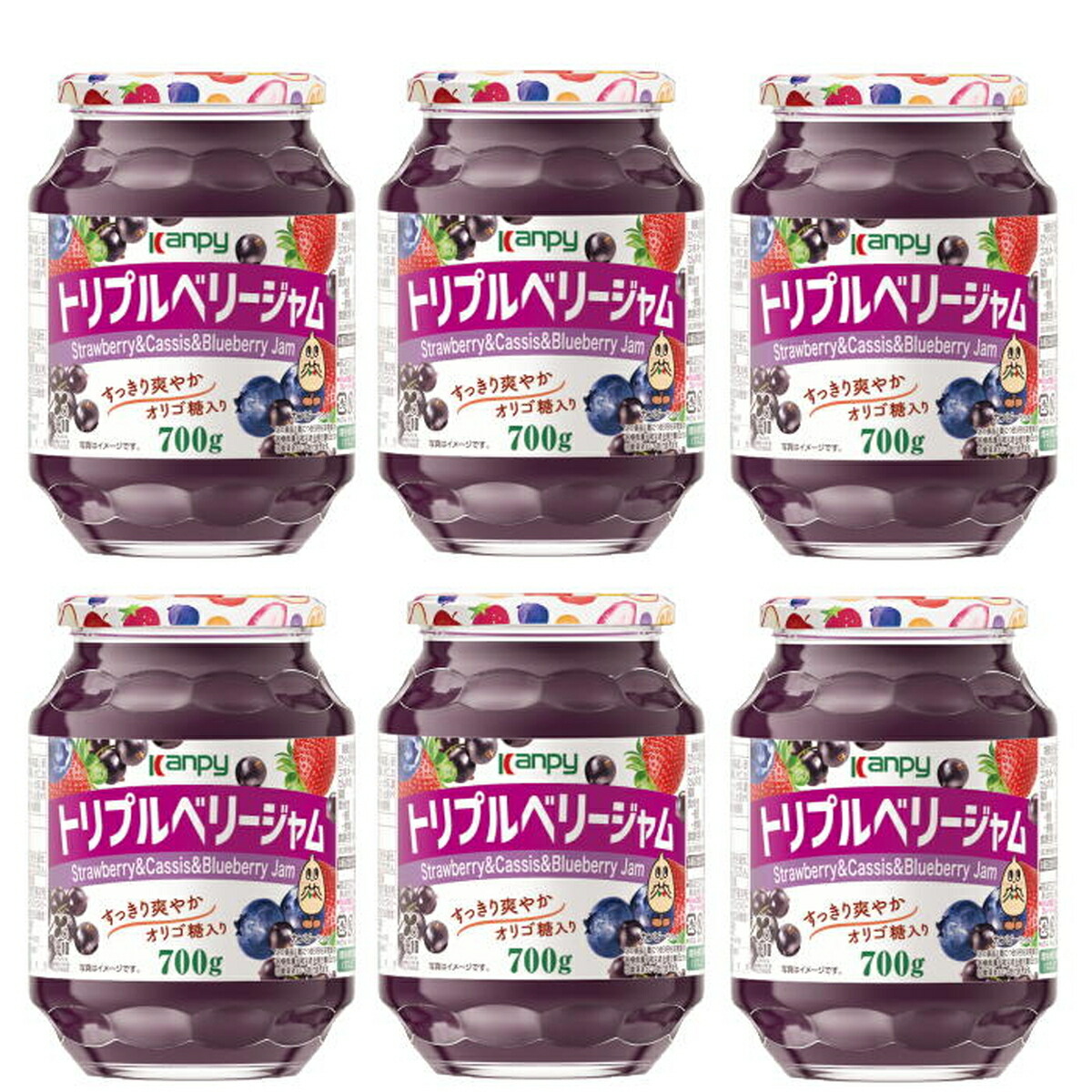 【ふるさと納税】カンピー　トリプルベリージャム700ｇ　1ケース（6本入） | 兵庫県 丹波篠山市 ギフト 朝食 果実ジャム フルーツジャム オリゴ糖配合 トースト ヨーグルト 家族向け まとめ買いに いちご カシス ブルーベリー