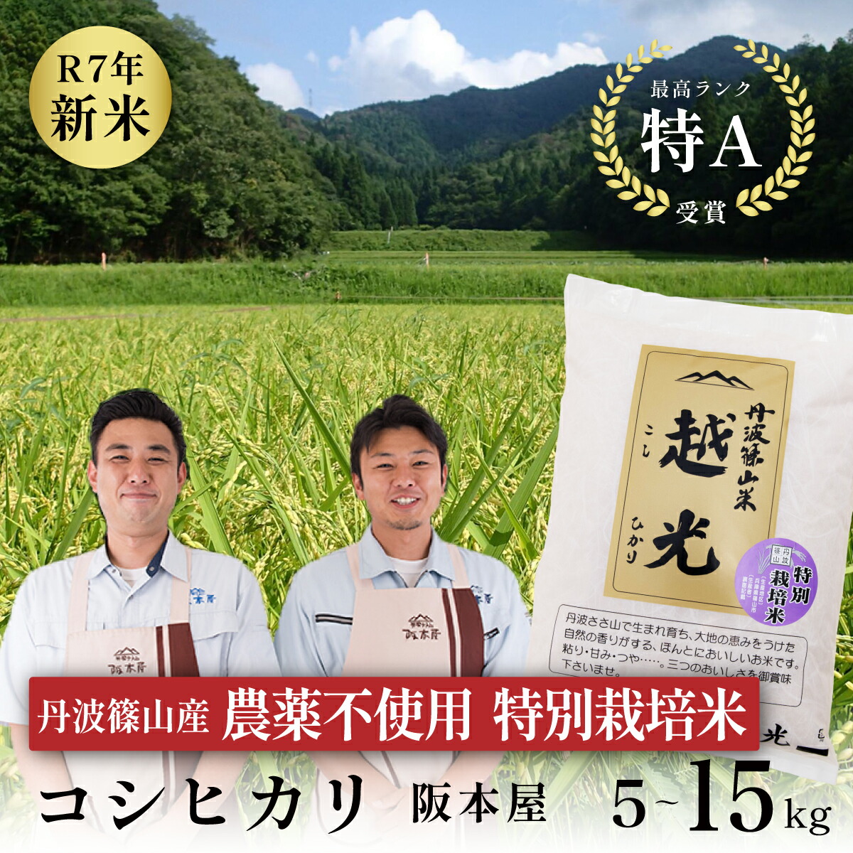 【ふるさと納税】〈特Aランク 農薬不使用〉令和7年産 丹波篠山産 特別栽培米 越光 コシヒカリ 5kg ~ 15kg 5kg,6kg,10kg,15kg 【スピード発送】お米 おこめ ブランド米 ごはん ご飯 白米 米 コメ こめ 精米 精白米 ライス おいしい米 美味しいお米 こしひかり コシヒカリ