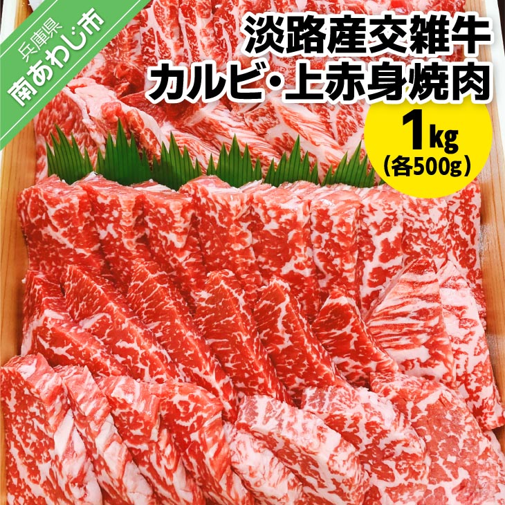 【ふるさと納税】 【ムラカミ食品】淡路産交雑牛カルビ×上赤身焼肉詰め合わせ(各500g)1kg 進物|兵庫県南あわじ市