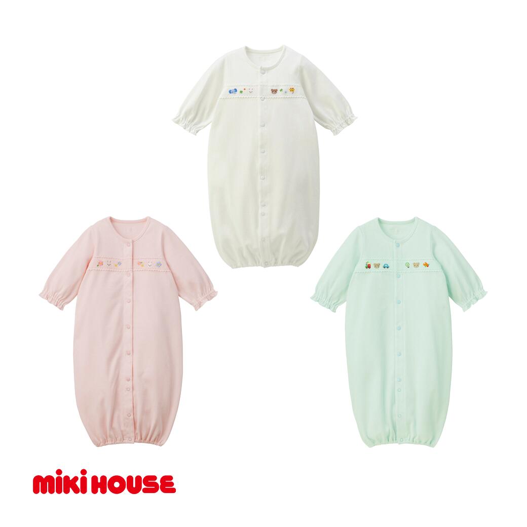 【ふるさと納税】ミキハウス どうぶつ刺しゅうツーウェイオール 全3色（40-2689-689） AS43EH2 ミキハウス mikihouse もの言う花 服 ちびっ子服 半袖 ロンパース お嬢さん お坊っちゃん 乳飲み子 新生児 ちびっ子 ツーウェイオール 白 さくら色 青碧 グッズ 装置 差し上げ物 生み出すこと祝賀会 日本製