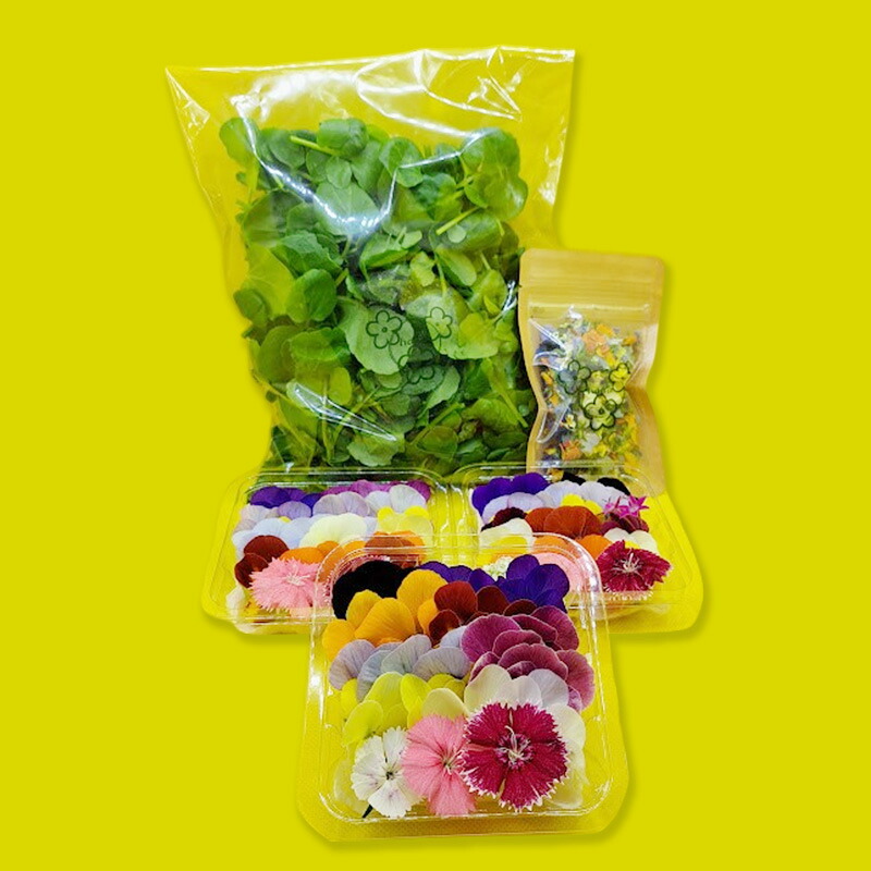 【ふるさと納税】【Cセット】エディブルフラワー(生花20輪)3パック サラダクレソン(80g) エディブルフラワー(ドライ2g) 食用花 食べられる花 生け花 誕生日 プレゼント 飾り付け 食用 お菓子【配達不可：離島】｜兵庫県播磨町