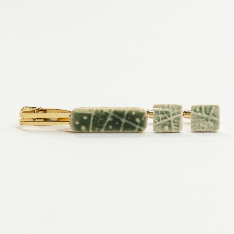 【ふるさと納税】陶器タイピンセット（タイピン・カフス）SH-MNC001　 工芸品 タイピン　カフス ビジネス 半磁器｜兵庫県福崎町