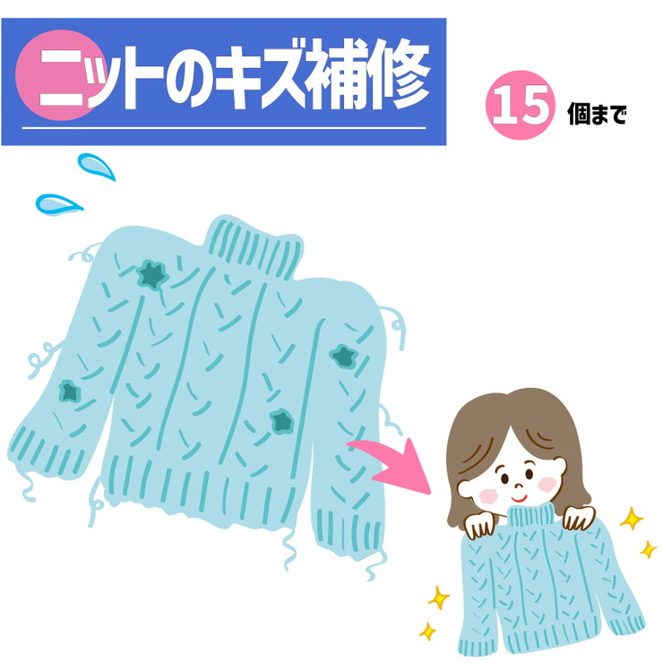 【ふるさと納税】ニット セーター のキズ補修 1着につき 穴・キズ 15箇所まで まとめて お直し ※寄附前に電話相談必須|奈良県橿原市