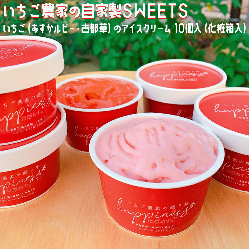 【ふるさと納税】いちご農家の自家製SWEETS いちご（あすかルビー・古都華）のアイスクリーム 10個入（化粧箱入）〇