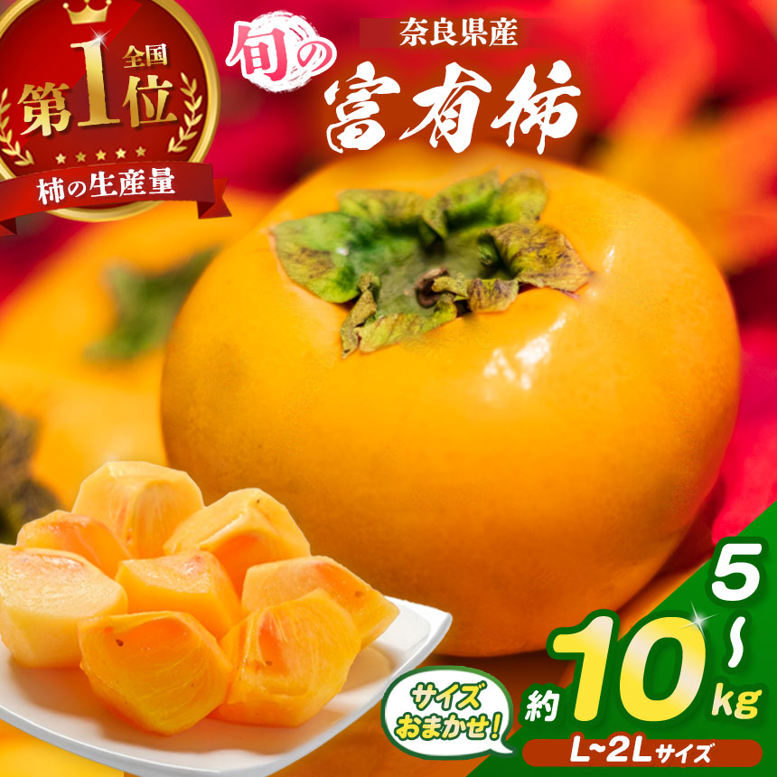 【ふるさと納税】旬の富有柿 サイズおまかせ L~2L 〈選べる内容量〉 約 5kg / 10kg | フルーツ くだもの 果物 柿 かき カキ 奈良県 五條市 厳選 産地直送 国産 人気 送料無料 グルメ お取り寄せ 大容量 ビタミン 食物繊維 豊富 秋 旬 奈良県 五條市|奈良県五條市