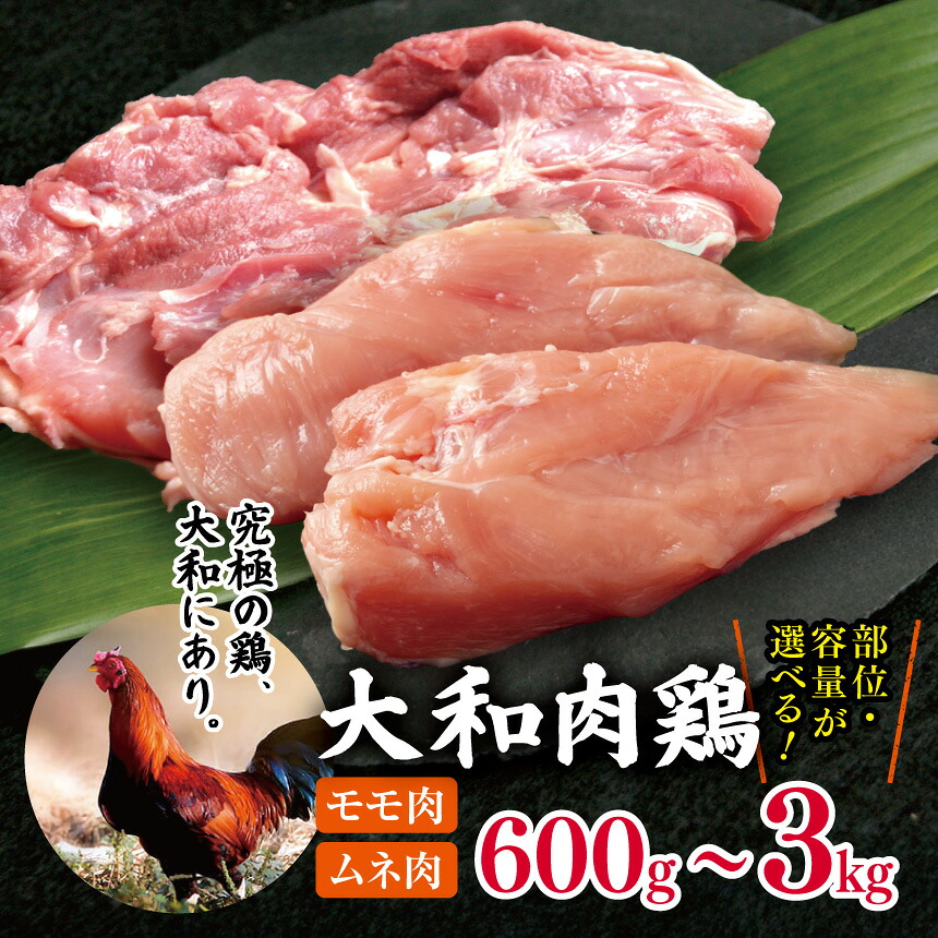 【ふるさと納税】【選べる部位&内容量】大和肉鶏 モモ肉 or ムネ肉 600g / 1.2kg / 1.8kg / 2.4kg / 3.0kg | 大和肉鶏 肉 にく ニク お肉 鶏肉 国産冷凍 ステーキ | 奈良県 五條市|奈良県五條市