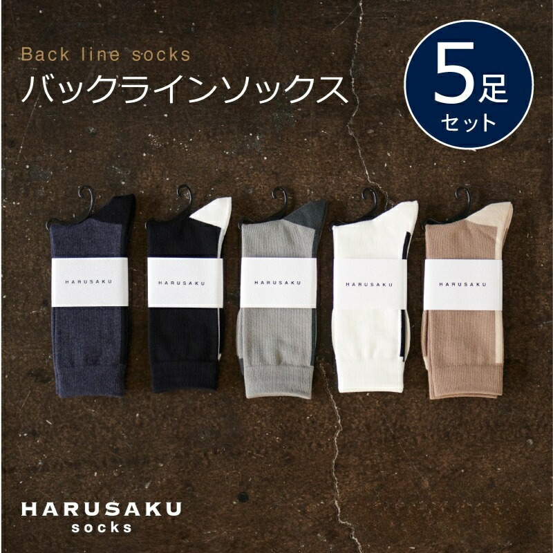 【ふるさと納税】HARUSAKU バックラインソックス 5足セット （23～25cm / 25～27cm / 27～29cm） ／ ハルサク 靴下 メンズ 奈良県 葛城市