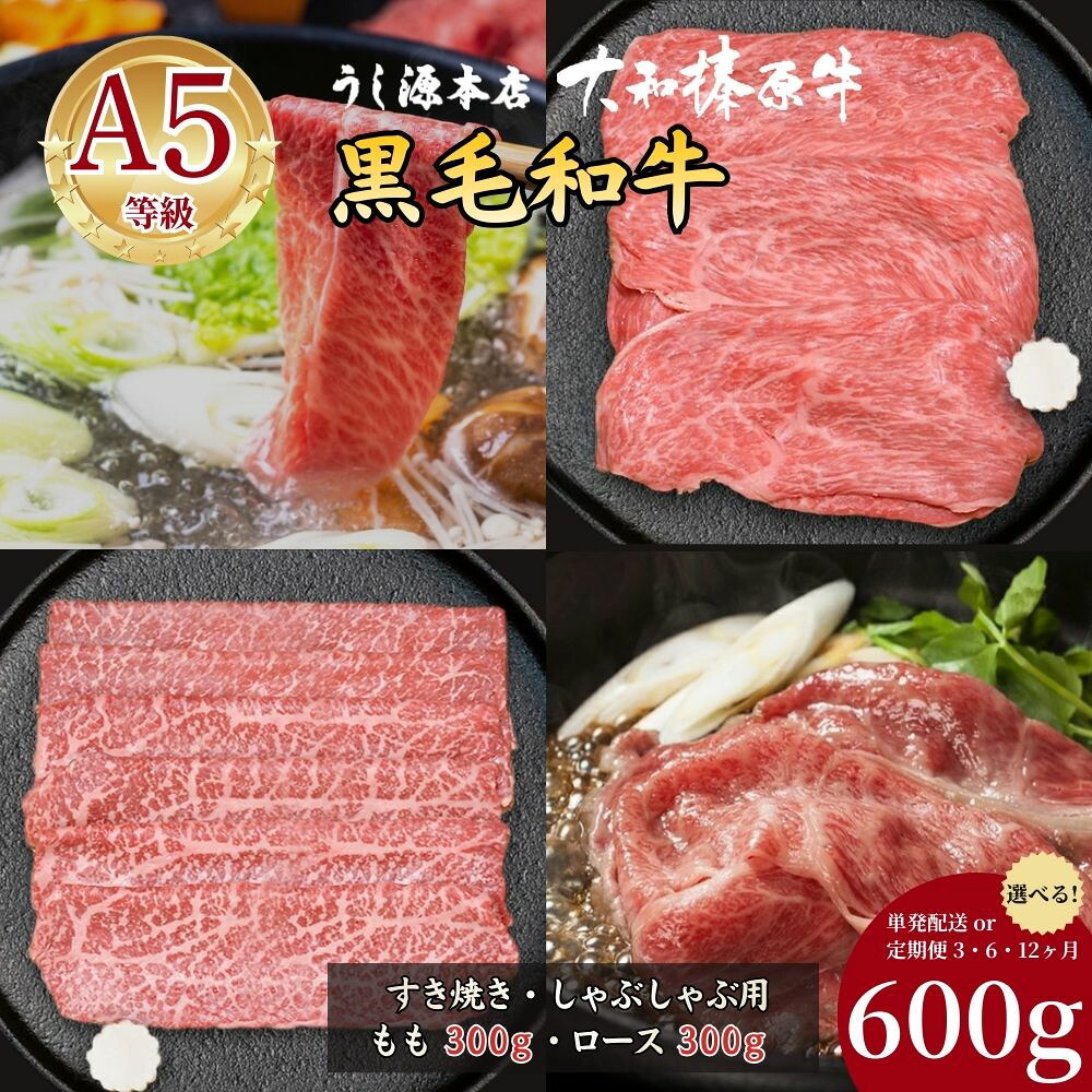 【ふるさと納税】【選べる！ 単発 / 定期便3・6・12ヶ月】(冷凍) 大和榛原牛 すき焼き しゃぶしゃぶ 600g (ロース 300g もも 300g)／ うし源本店 食べ比べ 牛肉 黒毛和牛 A5 赤身 お中元 暑中見舞い お歳暮 正月 手土産 ギフト 奈良県 宇陀市