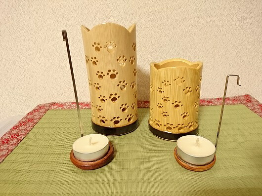 【ふるさと納税】竹製キャンドルホルダー　肉球セットＮ-2　(表皮剥ぎタイプ)／竹あかり　癒し　おうち時間　キャンプ