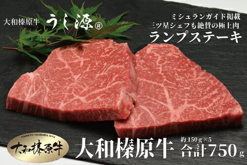 【ふるさと納税】（冷凍） 大和榛原牛 稀少部位 赤身 あっさり もも ランプ ステーキ 150ｇ×5枚 計750ｇ ／ うし源 本店 正月 A5 牛肉 お肉 和牛 お取り寄せ キャンプ BBQ アウトドア 父の日 母の日 奈良県 宇陀市 お中元 お土産 内祝い 送料無料