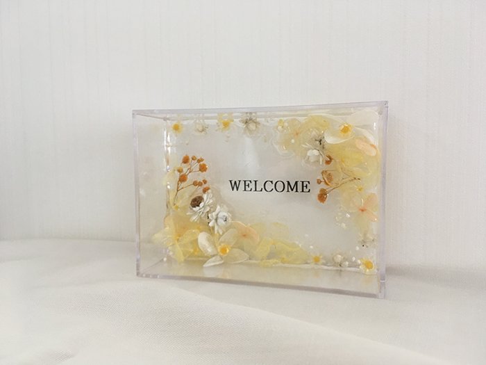 【ふるさと納税】ハーバリウムプレート Welcome (オイル少量タイプ) イエロー / 雑貨 玄関 小物 kanon インテリア プリザーブドフラワー ドライフラワー ハンドメイド品 奈良県 田原本町|奈良県田原本町