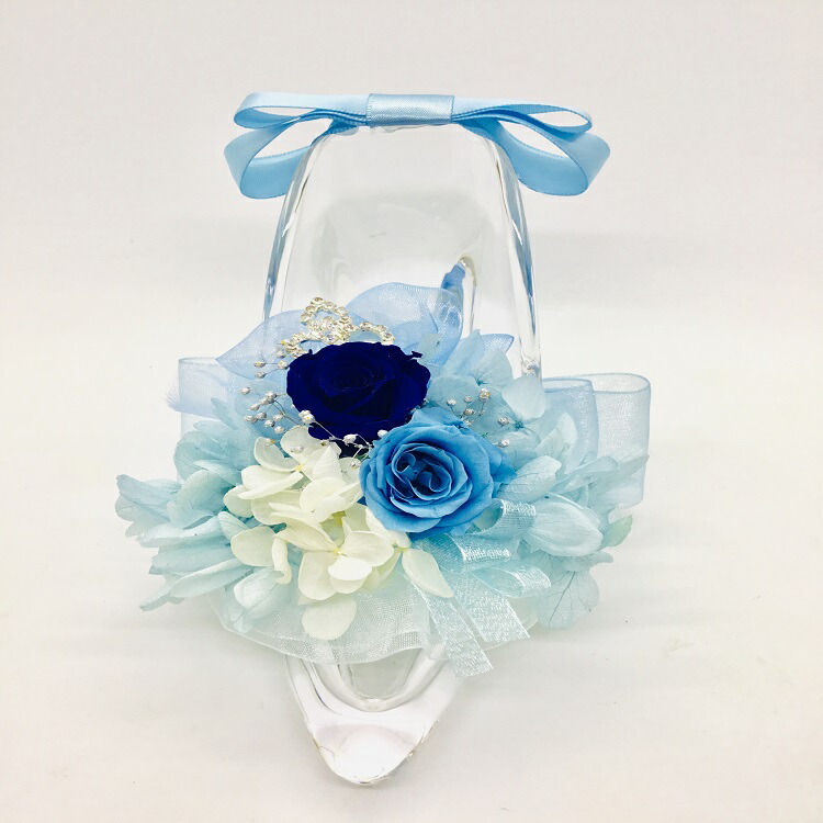 ふるさと納税 プリザーブドフラワー Fleurmisakiのガラスの靴シリーズ シンデレラブルー 花 アレンジ ギフト 奈良県 田原本町 Onpointchiro Com