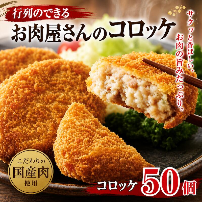 【ふるさと納税】黒毛和牛入り ビーフコロッケ 50個 大容量 冷凍 コロッケ 和牛 牛肉 惣菜 冷凍食品 お弁当 おかず 夕食 簡単調理 揚げるだけ ストック お取り寄せ グルメ 家庭用 業務用 パーティー 人気 おすすめ 送料無料 子育て応援 食べ盛り 大家族｜奈良県河合町