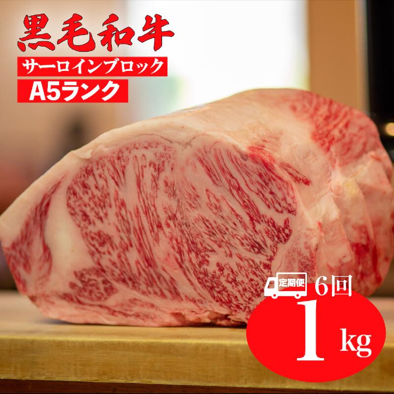 【ふるさと納税】【6回定期便】黒毛和牛 A5ランク サーロインブロック 1kg 国産 牛肉 和牛 サーロイン ステーキ ブロック肉 厚切り 焼肉 BBQ バーベキュー 冷蔵 チルド 高級肉 霜降り 大容量 お取り寄せ グルメ ギフト 贈答用 お中元 夏ギフト 記念日 人気 送料無料｜奈良県河合町