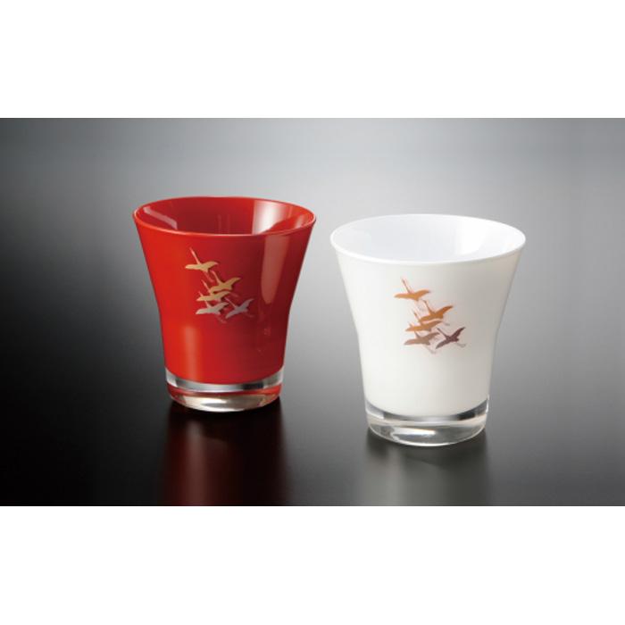 【ふるさと納税】漆器 ガラス タンブラーグラス 蒔絵千羽鶴 ペア 赤 白【YG40】