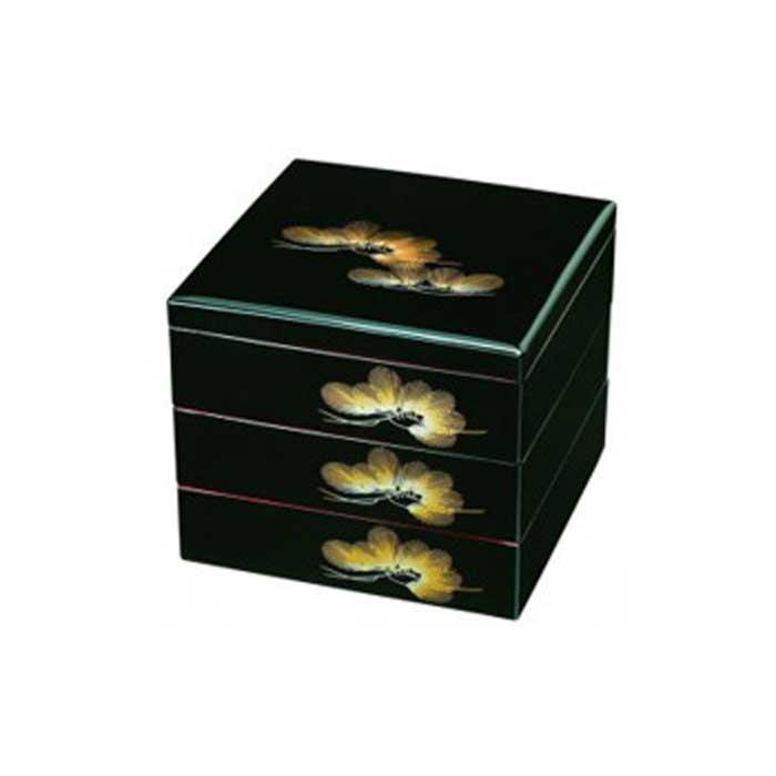 【ふるさと納税】紀州漆器 三段重箱 黒 若松（内朱塗） ［YS20］｜和歌山県海南市
