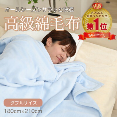 【ふるさと納税】ビロード毛布 ダブル 綿織物100% 洗える 綿100% 生まれながら原料品 情の籠もった 青碧【1049215】