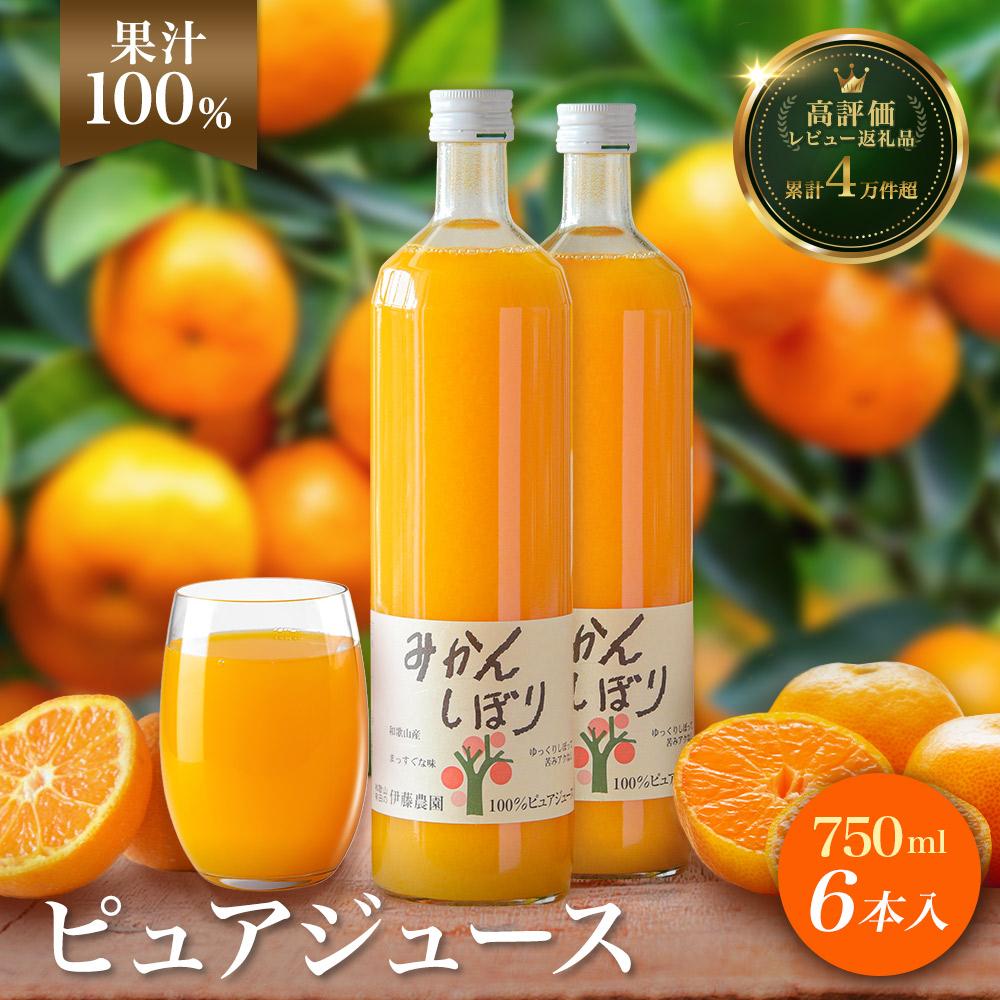 【ふるさと納税】 100％ピュア みかんジュース 750ml×6本 みかんしぼり 伊藤農園 無添加 ストレート 果汁100％ 送料無料 有田産 温州みかん 詰合せ ギフト 人気 和歌山県有田市　（A484-3）