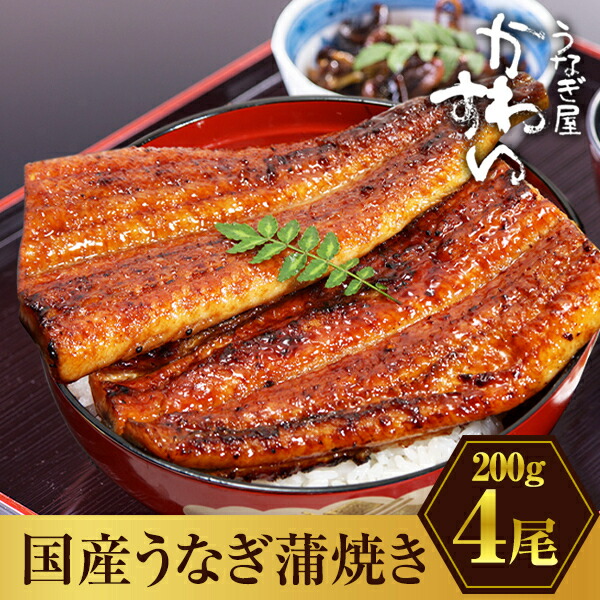 【ふるさと納税】【うなぎ部門13年連続第1位！】 超特大 うなぎ 国産 鰻 蒲焼き 4本セット(1尾：200~229g)〈 うなぎ屋 かわすい 〉 送料無料 ボリューム満点 お歳暮 御歳暮 土用丑の日 ギフト 母の日 父の日 特産品 和歌山県 有田市 （A1176-1）｜和歌山県有田市