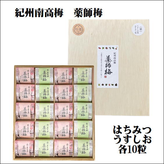 【ふるさと納税】薬師梅贈答用 木箱入梅干し うすしお・はちみつ各10粒|和歌山県御坊市
