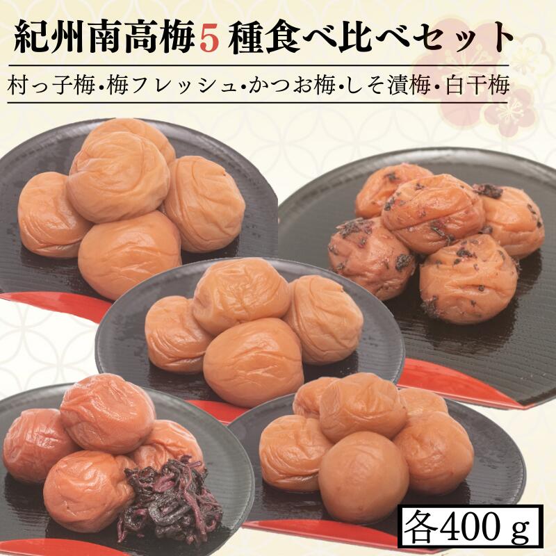 【ふるさと納税】 【紀州南高梅5種食べ比べ】 村っ子梅・梅フレッシュ・しそ漬梅・かつお梅・白干梅　各400g / 和歌山 田辺市 紀州南高梅 南高梅 梅干し 梅干 梅 うめ 肉厚 お米 おにぎり 健康 はちみつ入り しそ漬け セット 詰合せ 食べ比べ