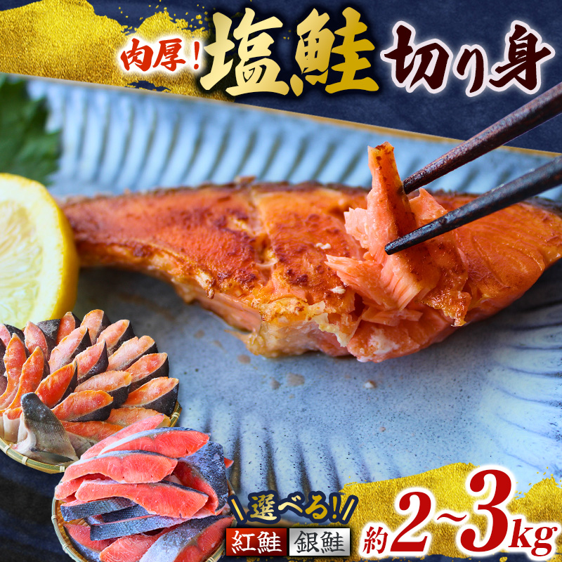 【ふるさと納税】 種類が選べる★4.74 塩鮭 切り身 紅鮭 銀鮭 鮭の切身 【種類と容量が選べる】（2kg/3kg） 厳選 された 切り身 を使用（ 訳あり品ではない！） / 紅鮭 銀鮭 さけ サケ シャケ 和歌山 鮭 塩 冷凍 おかず お弁当 厚切り 切り身 魚 田辺市