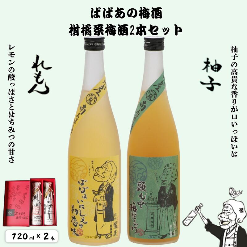 【ふるさと納税】 ばばあの梅酒　柑橘系梅酒2本セット（檸檬梅酒 12度・柚子梅酒 12度） 各720ml / 和歌山 田辺市 紀州南高梅 南高梅 梅 梅酒 ロック ソーダ割り ギフト 家飲み 酒 お酒 水割り ギフト プレゼント 富田の水 ばばあの梅酒 れもん レモン ユズ 柚子｜和歌山県田辺市
