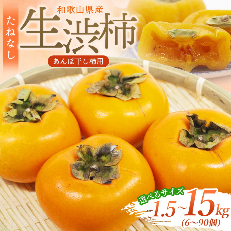 【ふるさと納税】生渋柿たね無 あんぽ柿用 皮をむいて干すだけ! Tクリップ金具 ひも無  (選べる容量 約1.5 ～ 15 kg 「約6 ～ 90個」)＜2025年10月中旬～11月上旬ごろ順次発送＞ | 柿 たねなし柿 平核無柿 果物 フルーツ 和歌山ご家庭用 和歌山 特産品 先行予約 お取り寄せ