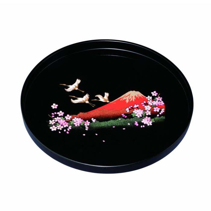 【ふるさと納税】丸盆 30cm 黒 一富士二鶴三桜
