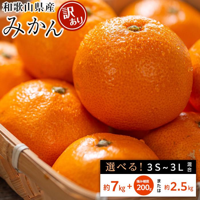 【ふるさと納税】和歌山県産 糖度9.5度 以上 訳あり みかん 2.5kg または 7kg 傷み補償+200g 3S ～ 3Ｌサイズ混合 | 訳あり わけあり 和歌山 ミカン 柑橘 くだもの 旬 フルーツ 果物 くだもの 食品 人気 おすすめ 送料無料 mikan 甘い 濃厚 ふるさと納税和歌山 先行予約