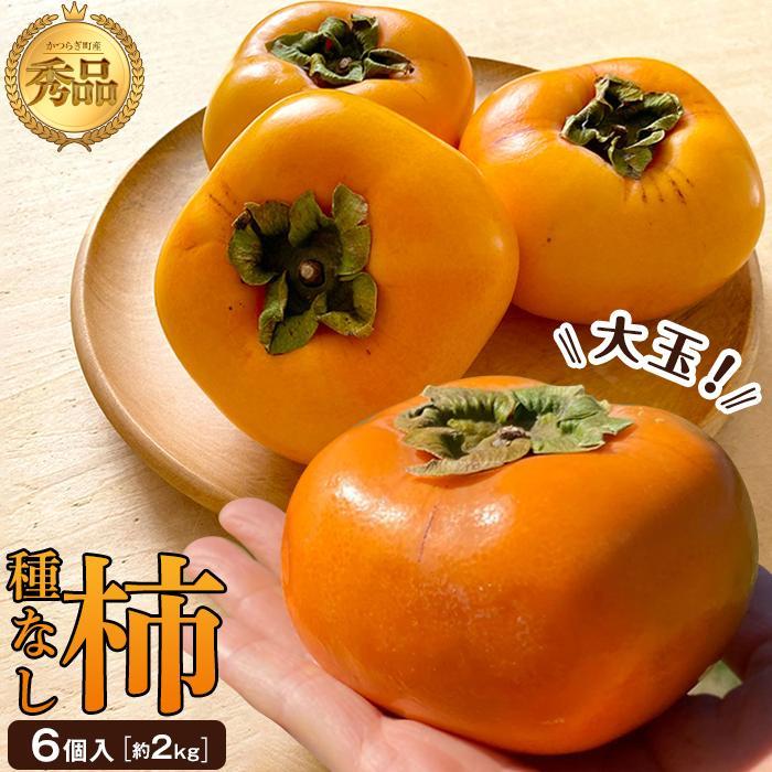 【ふるさと納税】柿(種無し) 6個入 (約2kg)  秀品大玉【2025年9月下旬頃より発送】【KT1】 | 柿 かき フルーツ 果物 くだもの 食品 人気 おすすめ 送料無料