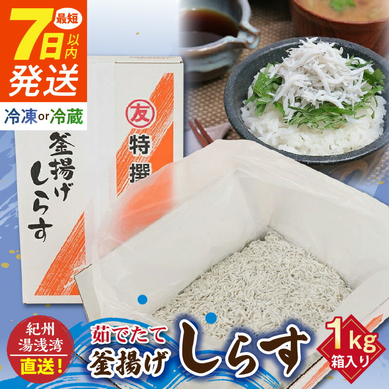 【ふるさと納税】【限定】 《7日以内発送》 高評価★4.94 釜揚げしらす 1kg 箱入り 選べる 冷凍 冷蔵 県優良県産品 認定 紀州湯浅湾 直送 茹でたて 新鮮 釜揚げ しらす 踊り炊き 旨み ぷりぷり しらす丼 無着色 赤穂の塩 国産 海の幸 海鮮 魚介 和歌山県 湯浅町 送料無料