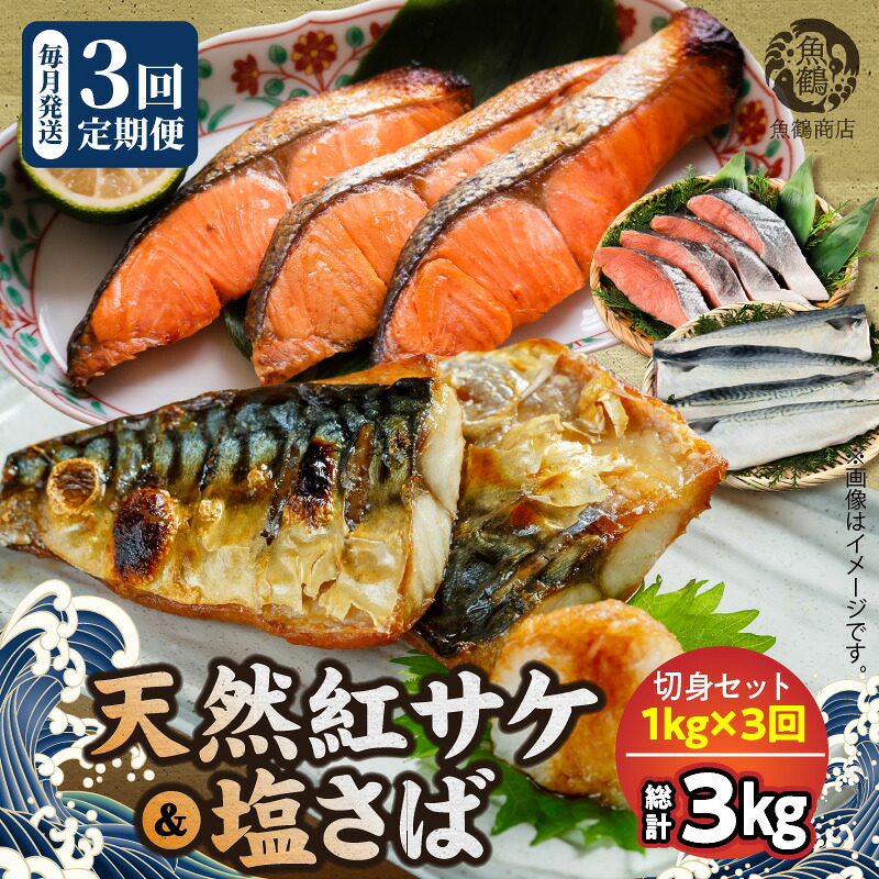 【ふるさと納税】【限定】【定期便 全3回】人気の2種塩さば＆紅鮭切り身セット計3kg (1kg &times; 3回)｜和歌山県湯浅町