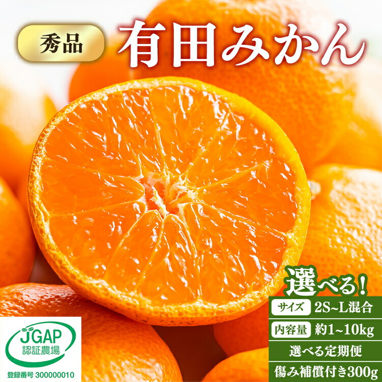 【ふるさと納税】【選べる サイズ・内容量・発送時期・定期便】【先行予約】有田みかん 秀品 約1kg～10kg 2S～Lサイズ混合 傷み補償300g付 ｜ フルーツ 果物 ミカン 蜜柑 柑橘 温州みかん 甘い 濃厚 果汁 ジューシー 手選別 厳選 お取り寄せ 和歌山県 美浜町｜和歌山県美浜町