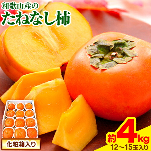 【ふるさと納税】【秋の味覚】和歌山産のたねなし柿2L～4Lサイズ約4kg（化粧箱入り）《10月上旬-11月中旬頃出荷予定》 和歌山県 日高町  厳選館　かき 種なし 柿 果物 フルーツ 青果