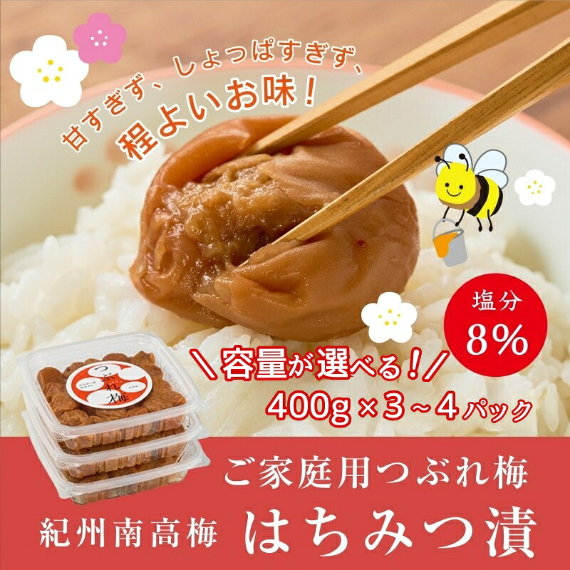 【ふるさと納税】紀州南高梅つぶれ梅 はちみつ漬 400g 塩分8% 【選べる内容量】 3パック 4パック / 紀州 南高梅 梅 うめ ウメ 梅干し 梅干 和歌山 はちみつ はちみつ漬け