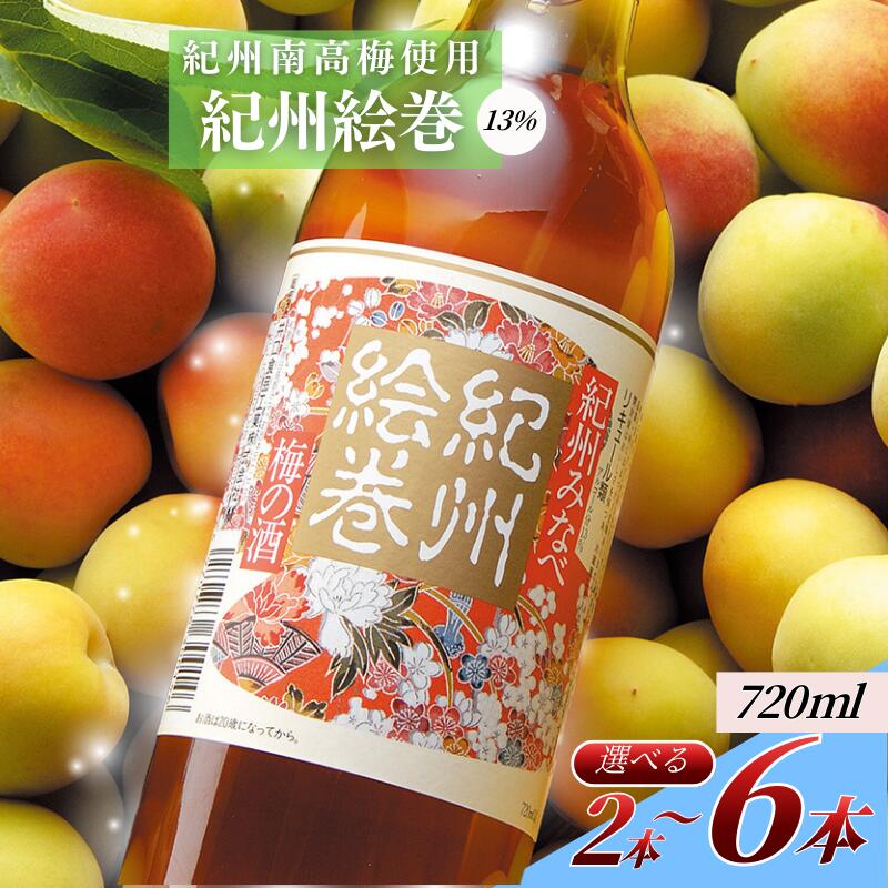 【ふるさと納税】梅酒 720ml 選べる本数 2~6本 紀州南高梅使用 紀州絵巻 和歌山県産 本格梅酒|和歌山県みなべ町