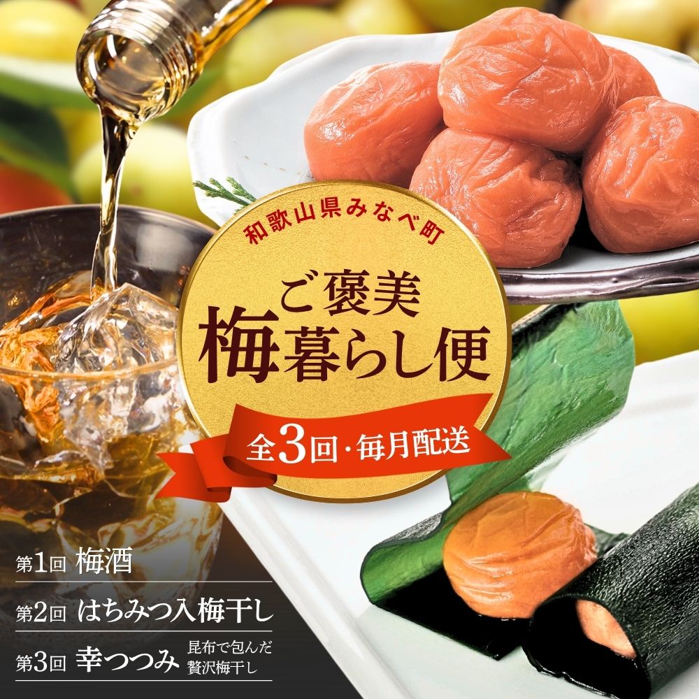 【ふるさと納税】 梅酒 梅干し 定期便 全3回 紀州南高梅 はちみつ梅 昆布包み梅 和歌山県みなべ町産 ご褒美 お取り寄せ グルメ 女性 人気 贈り物|和歌山県みなべ町
