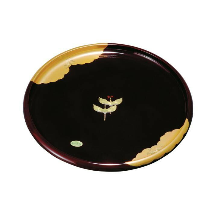 【ふるさと納税】丸盆 30cm 溜 金雲昇鶴 ［YG450］ | 工芸品 日用品 キッチン お盆 送料無料 おすすめ 人気｜和歌山県上富田町