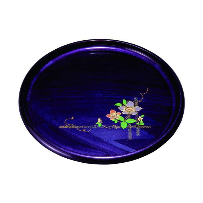 【ふるさと納税】丸盆 紫雲杢 鉄線（盛絵） 33cm ［YG470］ | 工芸品 日用品 キッチン お盆 送料無料 おすすめ 人気｜和歌山県上富田町