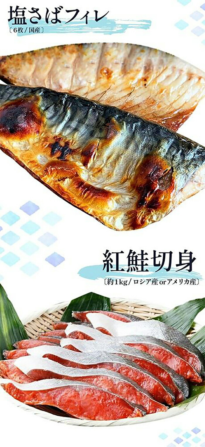 後払い手数料無料 迷ったらコレ 魚鶴商店の天然紅サケ１ｋｇ 国産塩さばフィレ６枚セット ふるさと 納税 和歌山県 和歌山 上富田町 塩サバ さば 鯖 サバ 紅サケ 鮭 サケ さけ 魚 切り身 さかな 魚介類 食べ物 食品 たべもの グルメ 食材 お取り寄せ プレゼント Fucoa Cl